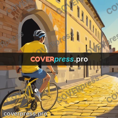 Flat illustration: cyclist on a cobbled street