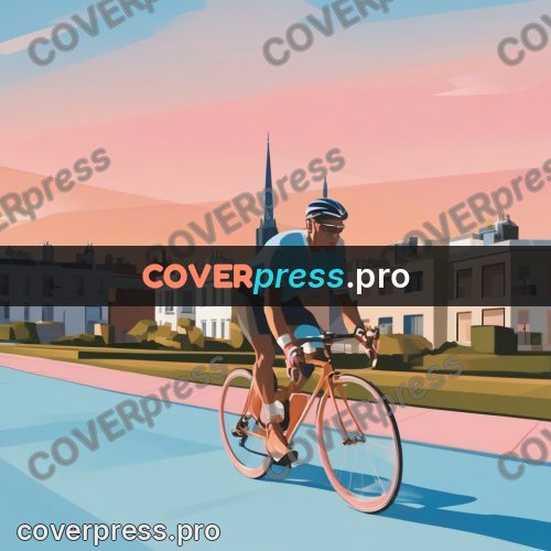 Flat illustration: cyclist on a road past houses