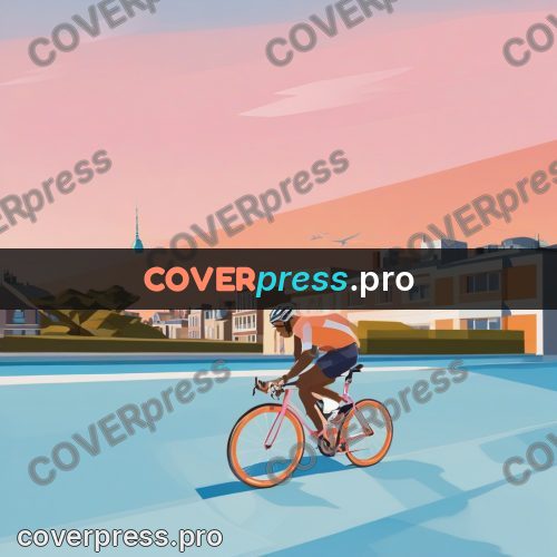 Flat illustration: cyclist on a road past houses