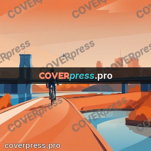 Flat illustration: cyclist on a riverside path