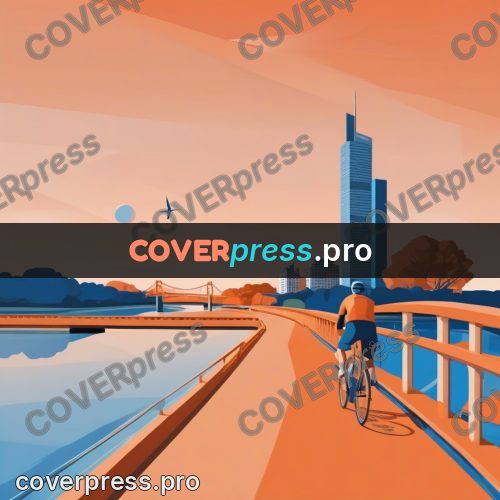Flat illustration: cyclist on a riverside path