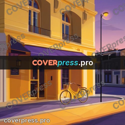 Flat illustration: bicycle outside a cafe at dusk