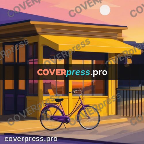 Flat illustration: bicycle outside a cafe at dusk