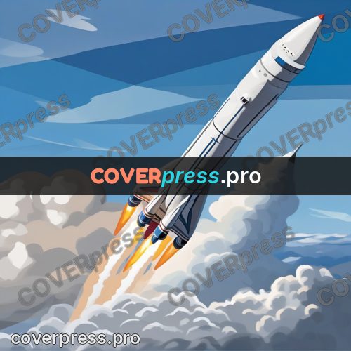 Flat illustration: rocket rising through the clouds
