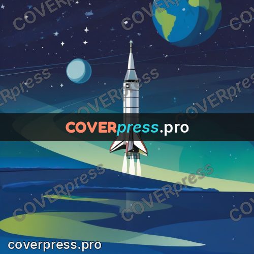 Flat illustration: rocket launching under a starry sky
