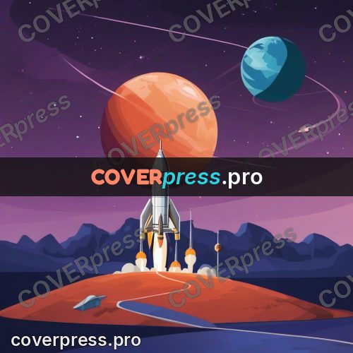 Flat illustration: rocket among the planets