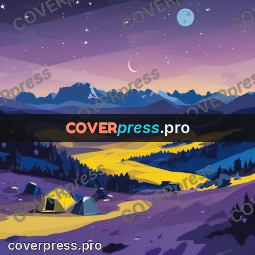 Flat illustration: mountain valley at night