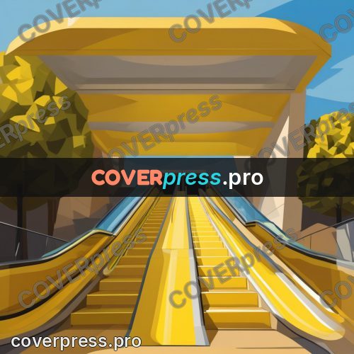 Flat illustration: escalators and stairs at an entrance
