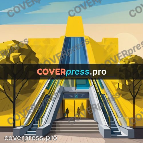 Flat illustration: escalators and stairs at an entrance