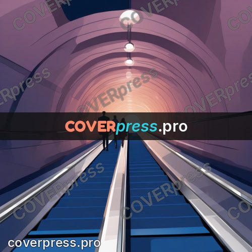 Flat illustration: people on an escalator underground