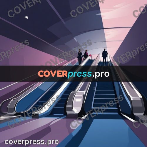 Flat illustration: people on an escalator underground