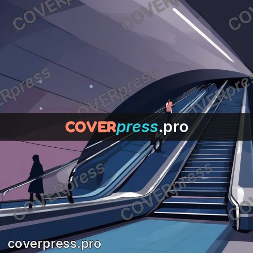 Flat illustration: people on an escalator underground