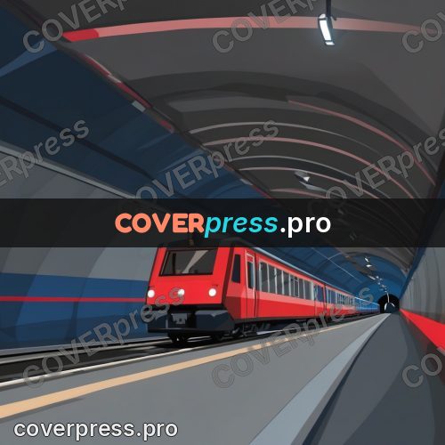 Flat illustration: red train in a tunnel