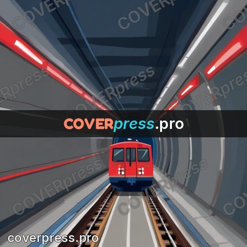 Flat illustration: red train in a tunnel