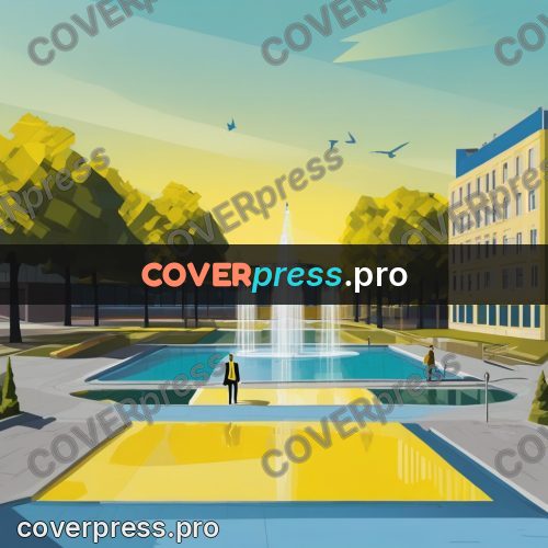 Flat illustration: pool on a square with trees