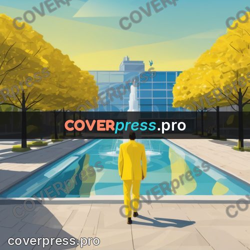 Flat illustration: pool on a square with trees