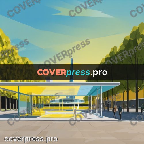 Flat illustration: pool on a square with trees