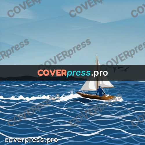 Flat illustration: boat with a sailor at sea