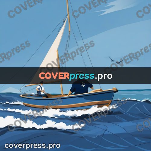 Flat illustration: boat with a sailor at sea