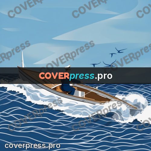 Flat illustration: boat with a sailor at sea