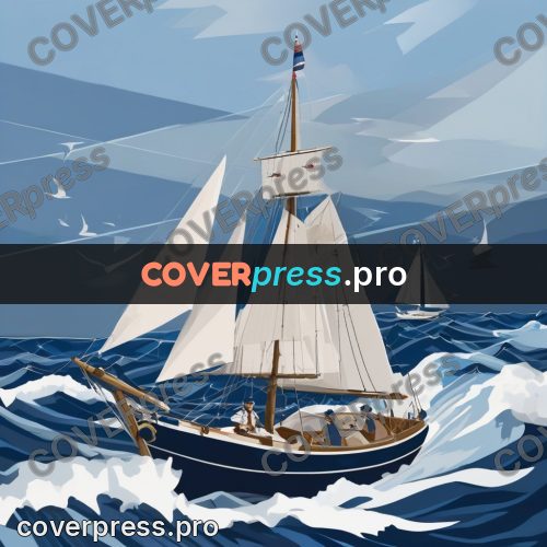 Flat illustration: sailing ship on rough waves