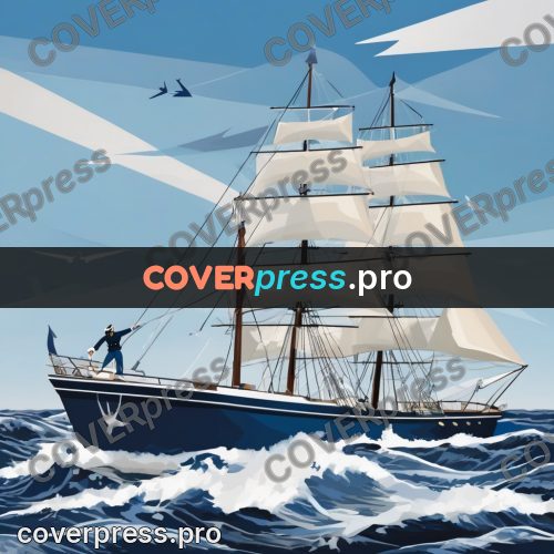 Flat illustration: sailing ship on rough waves