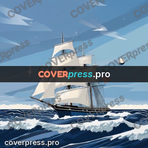 Flat illustration: sailing ship on rough waves