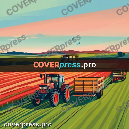 Flat illustration: tractor pulling a trailer
