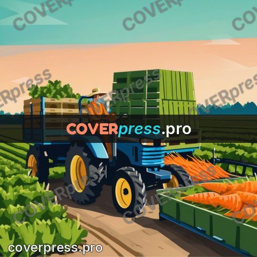 Flat illustration: tractor with crates of carrots