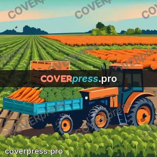 Flat illustration: tractor with crates of carrots