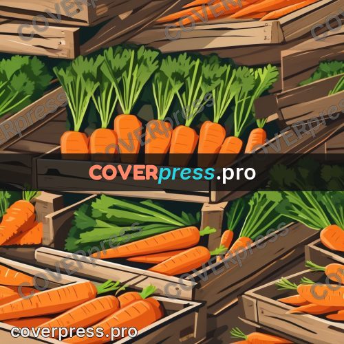 Flat illustration: carrots in a wooden crate