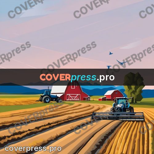Flat illustration: tractor by a red barn