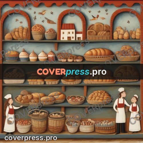 Folk art illustration: shelves of bread in a bakery