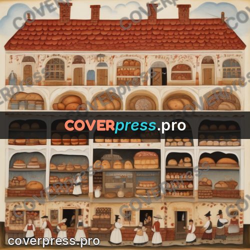Folk art illustration: shelves of bread in a bakery