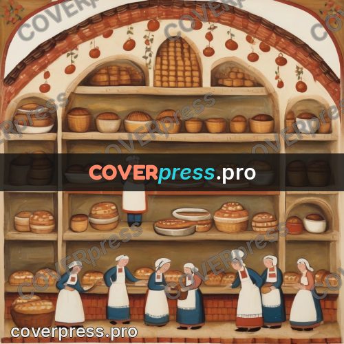 Folk art illustration: shelves of bread in a bakery