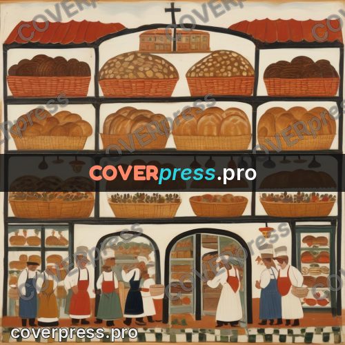 Folk art illustration: shelves of bread in a bakery