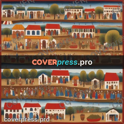 Folk art illustration: market rows under awnings