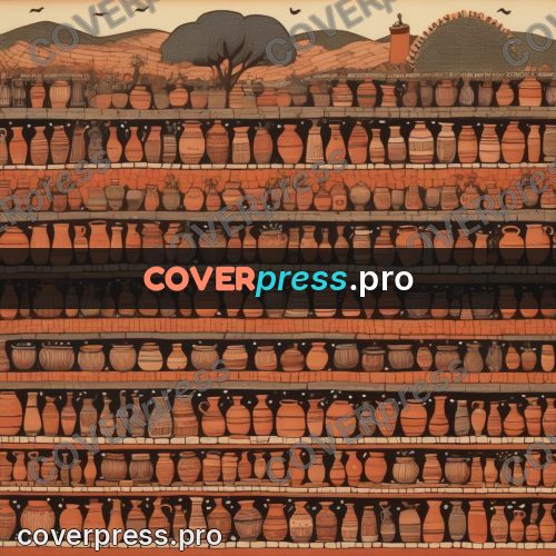 Folk art illustration: clay pots in rows