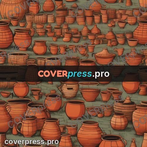 Folk art illustration: clay pots in rows