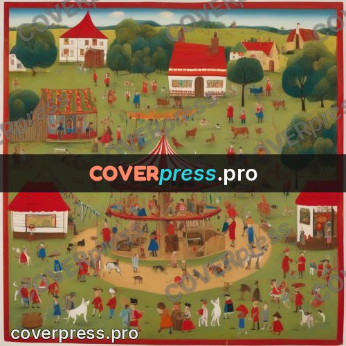 Folk art illustration: fair tent on a meadow