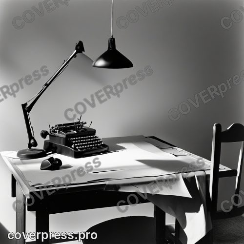 В стиле Нуар 40-х: кульман у стены, лист приколот кнопками, косой дневной луч из приямка пересекает доску