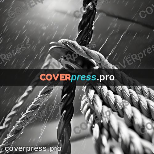 Black and white photo: ropes against the sky
