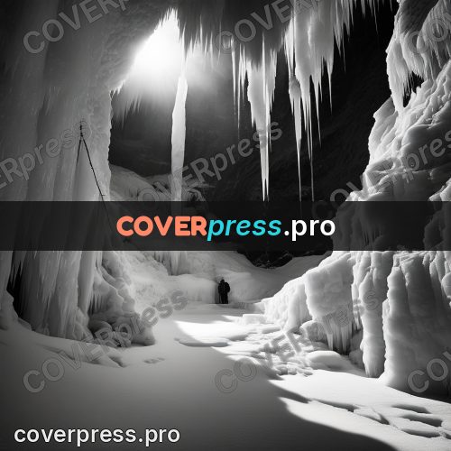Black and white photo: frozen waterfall in a gorge