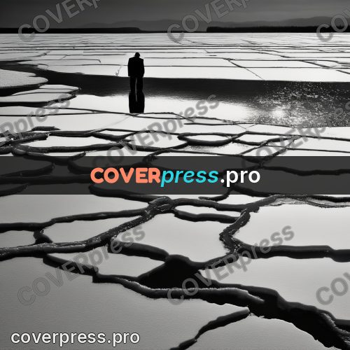 Black and white photo: ice floes on dark water