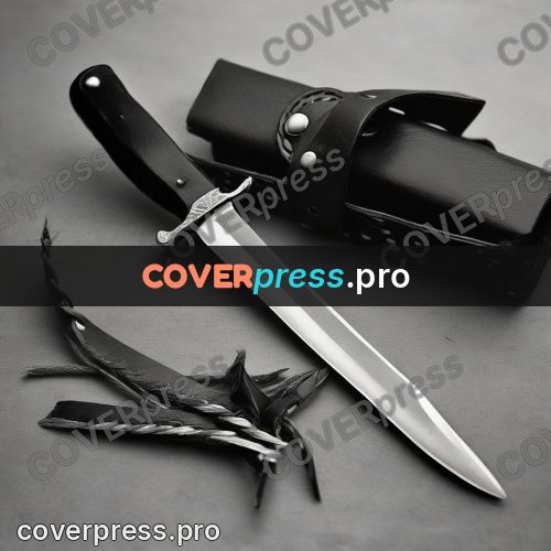 Black and white photo: knife beside its sheath