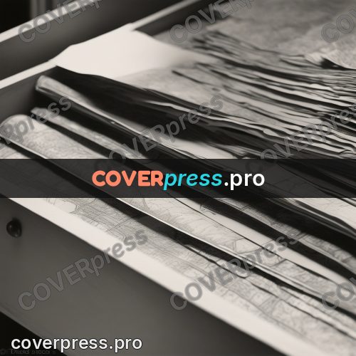 Black and white photo: open drawer full of papers