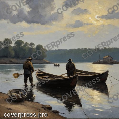 В стиле Галерейное масло: две лодки, пришвартованные борт к борту