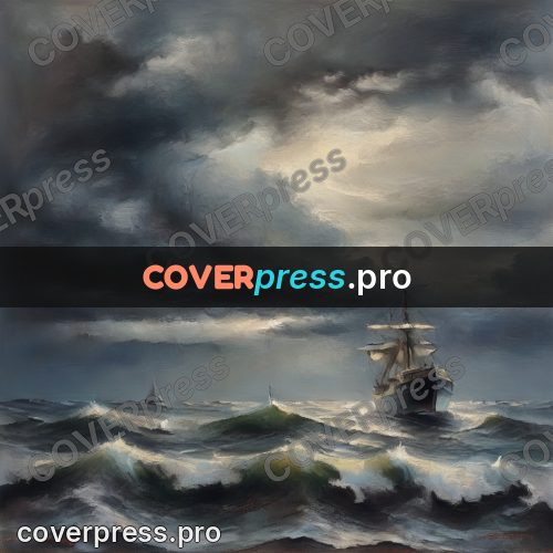 Oil painting illustration: ship in a stormy sea