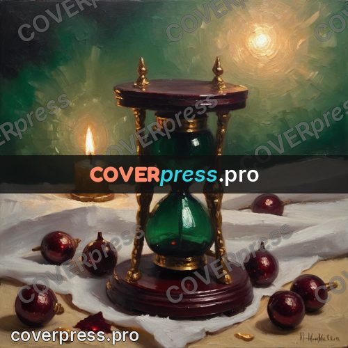 Oil painting illustration: hourglass and a candle