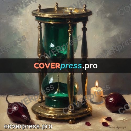 Oil painting illustration: hourglass and a candle